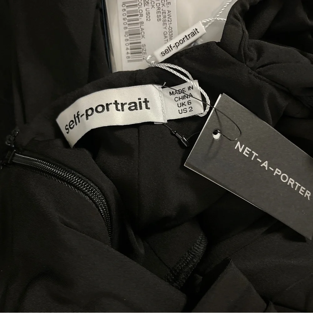 NWT Self-Portrait Jersey Gathered Midi Dress in Black - Picture 10 of 12